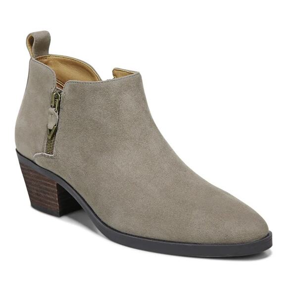 Vionic Shoes - Vionic Stone Tan Gray Suede Cecily Waterproof Block Heel Booties Sz.8.5